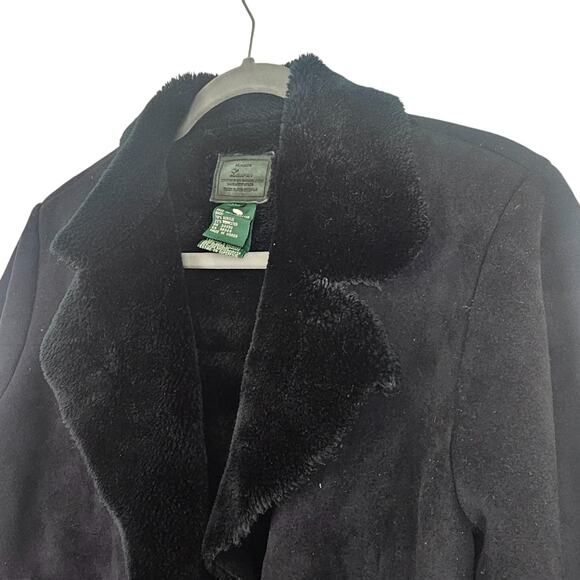 Ralph Lauren Womens Faux Suede Jacket Double Breasted Faux Fur Collar Sz M Black - Picture 5 of 10